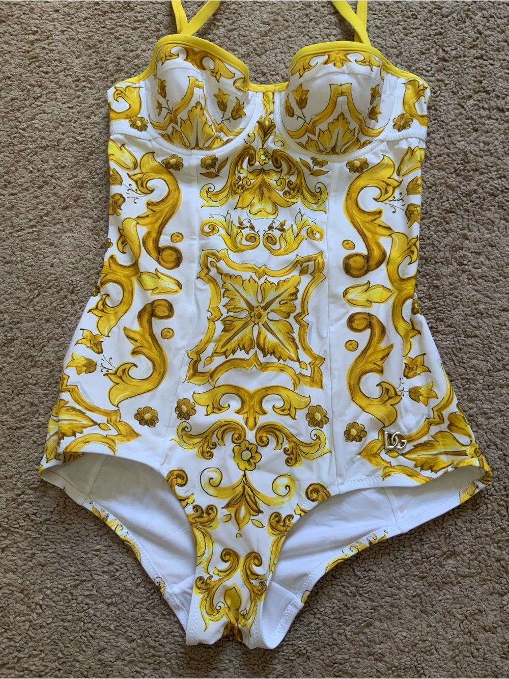 Dolce And Gabbana DG Gold Logo Majolica Printed Balconette One Piece Swim IT 1 - Picture 2 of 8